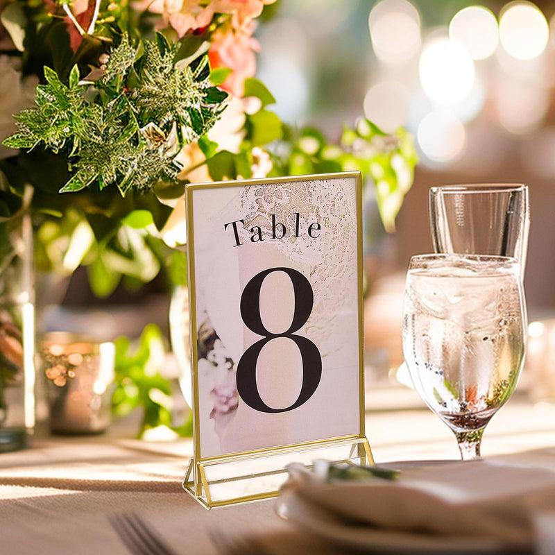 [Australia - AusPower] - UNIQOOO Acrylic Sign Holders with Golden Border, Portrait View, Pack of 6 | 4x6 Inches Double Sided Clear Frame, Perfect for Wedding reception, Centerpiece, Decoration, Party,Anniversary, Event 4x6?6 Pack 