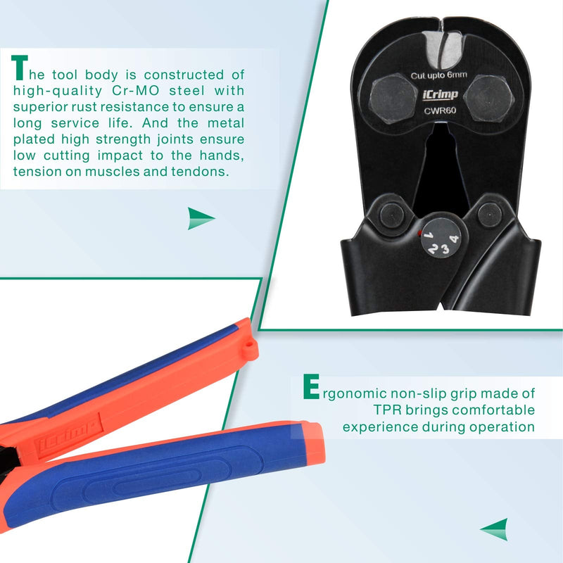 [Australia - AusPower] - iCrimp Wire Rope Cutter for up to 6mm Rope, Bicycle & Aircraft Cable, Copper & Piano Wire (CWR60) CWR60 