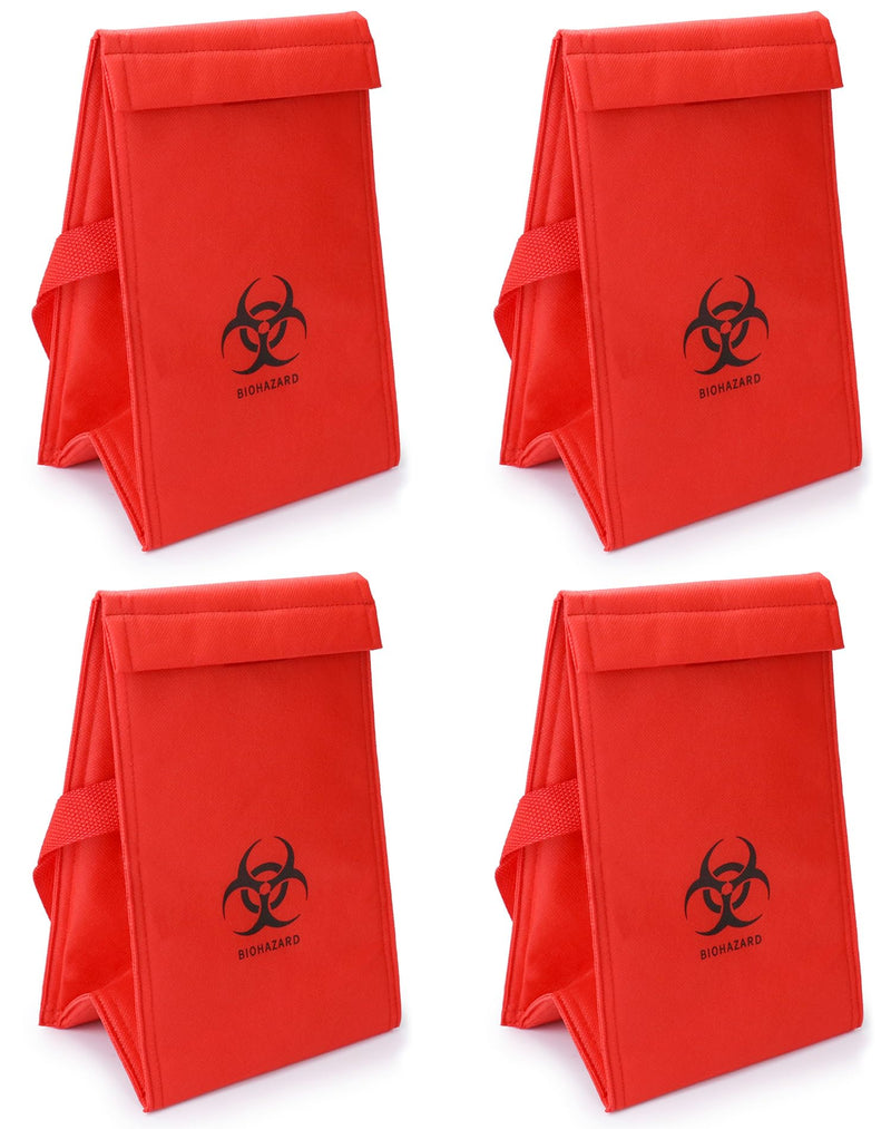 [Australia - AusPower] - QWORK Medical Insulated Biohazard Cooler Bag, 4 Pack Medical Specimen Transport Bag, Bio Transport Bag, 6.75" x 10" x 5.75", Red 