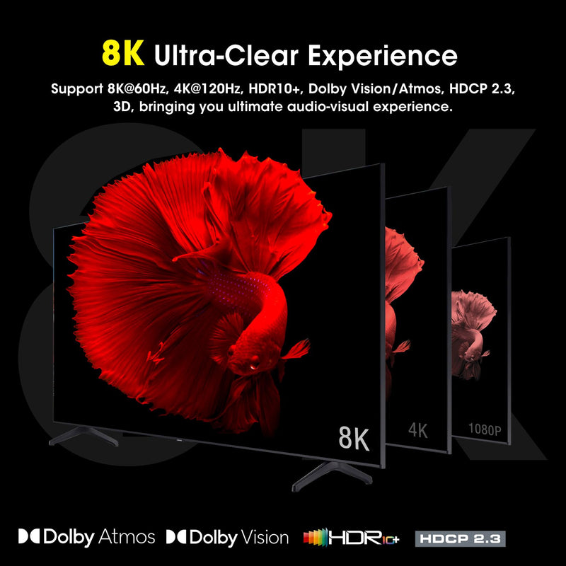 [Australia - AusPower] - ROOFULL 4 Ports 8K HDMI 2.1 Switch 4 in 1 Out 8K@60Hz 4K@120Hz HDMI Switcher Selector with Remote Support Auto-Switching 48Gbps HDR 10+ Dolby Vision/Atmos HDCP 2.3 CEC Z-Black (8K) 