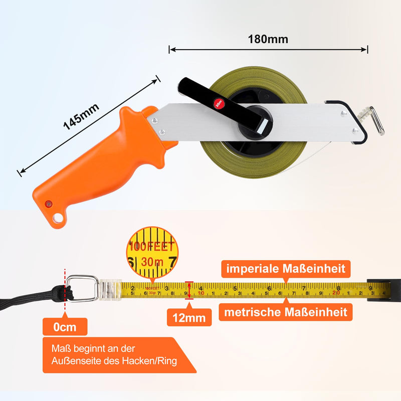 [Australia - AusPower] - EFUTURETIME Tape measure, 30 m, millimetre steel tape measure, high precision steel roll tape measure, metal measuring tape for houses, gardens, construction sites, large area measurement 30m 