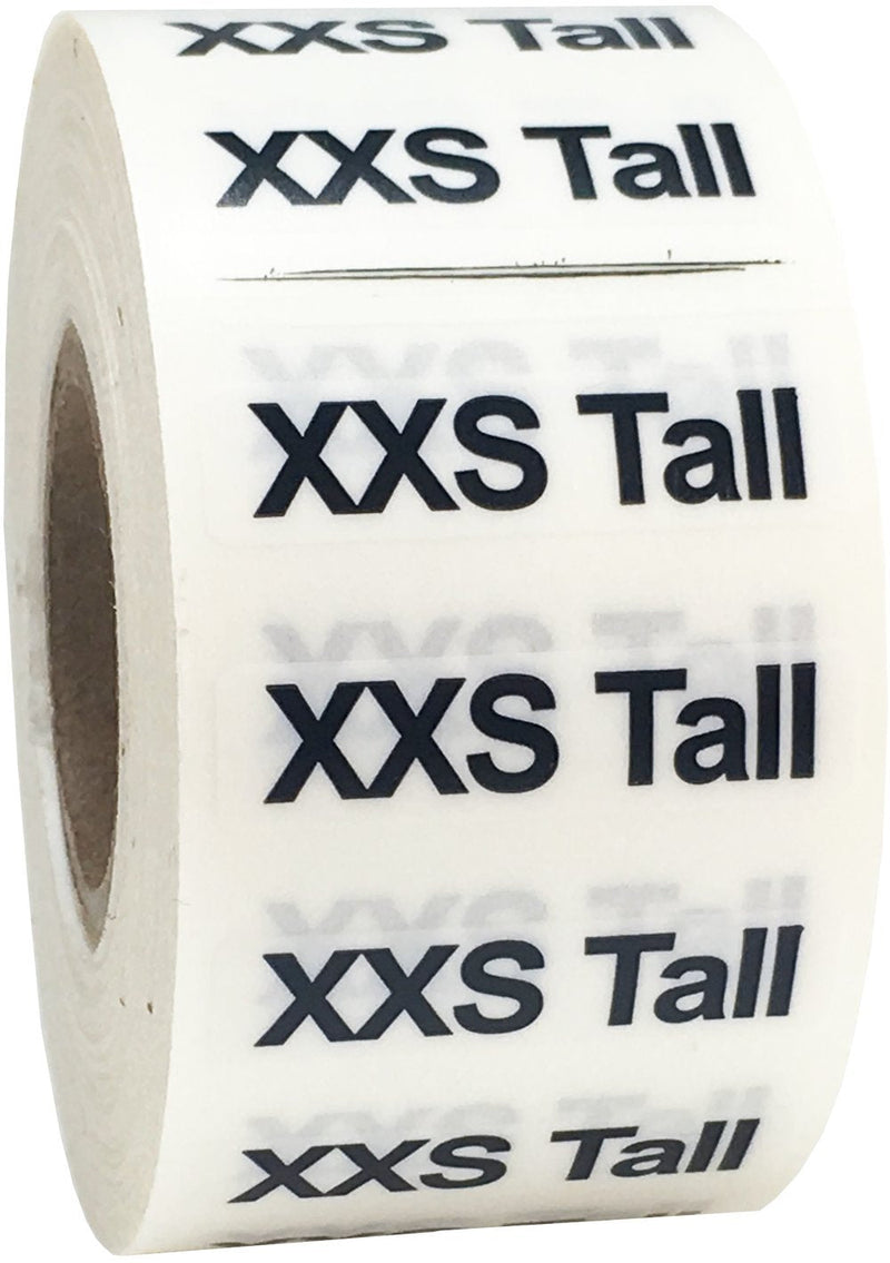 XXS Tall Size Strip Labels for Retail Apparel 1.25 x 5 Inch 125 Adhesive Stickers