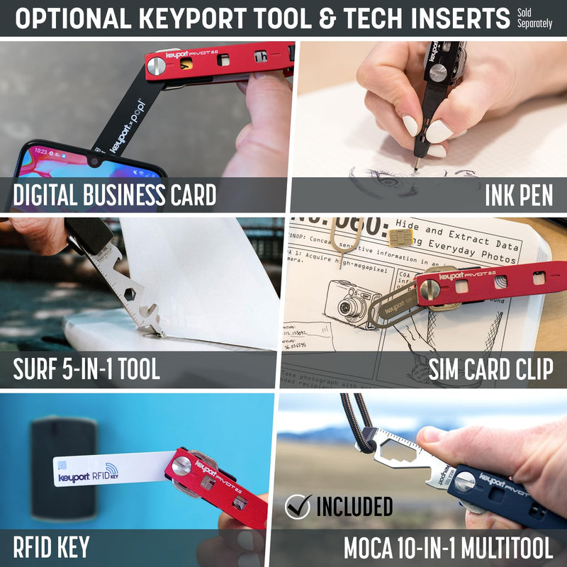 EDC Key Organizer Bundle - Compact Key Holder + Mini-Flashlight + 10-in-1 Keychain Multitool + Lost & Found - Premium Pocket Tool - Unique Gift for Men - Keyport Pivot 2.0 Essential Plus Kit (Silver) Silver