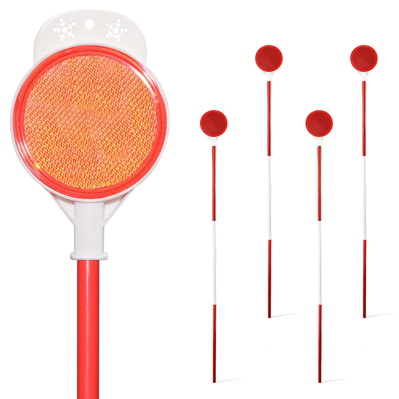 Reflective Driveway Markers - 50”High Visiblility Driveway Reflectors Double Sided with Red & White Extra Sturdy Stainless Steel Pole - Rustproof for Road,Property Line,Yard,Snow Plowing - 4 Pack 4pc