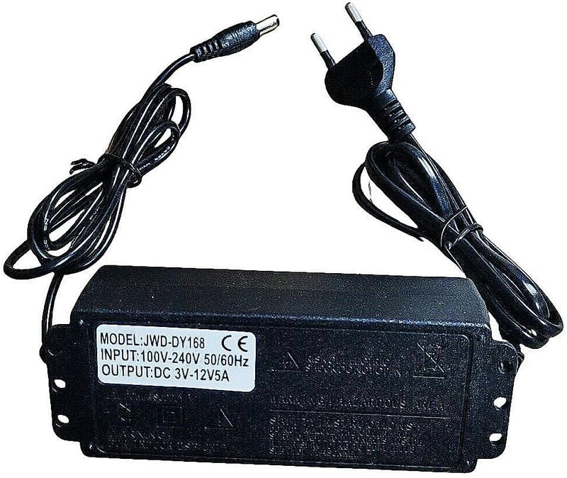 JZK Voltage Adjustable Power Supply DC 3-12V 5A with Digital Display, 60W Max 100-240V AC to DC 3V 4V 4.5V 5V 6V 7V 8V 9V 10V 12V Universal Power Supply Transformer Converter