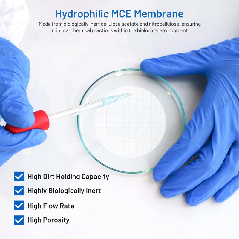 [Australia - AusPower] - MCE Membrane Filter, Sterile, 47mm, 0.45µm, Hydrophilic, Individually Wrapped, Black Grid, Pack of 100, Mixed Cellulose Esters Membrane Filters Paper Disc Filters 