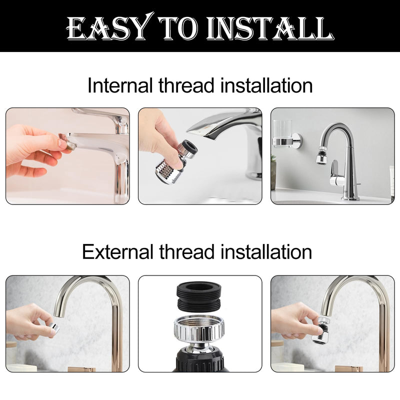 [Australia - AusPower] - Pack of 2 Kitchen Tap Attachments, 360° Tap Aerator Attachment, 2 Modes Tap Aerator with Adapters, Tap Strainer for (Silver) 