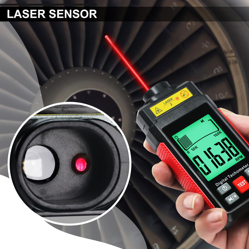Digital RPM Speedometer 99,999 RPM Laser Tester with MAX/MIN/AVG, 2 Measuring Modes for Automotive, Industrial, DIY Engine Speed Measurement