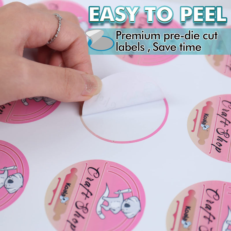 Koala Round Labels 2.5 Inch, Matte Waterproof Printable Circle Stickers for Inkjet and Laser Printer, 240 Circle Labels for Brand Logo, Bottle, Jar