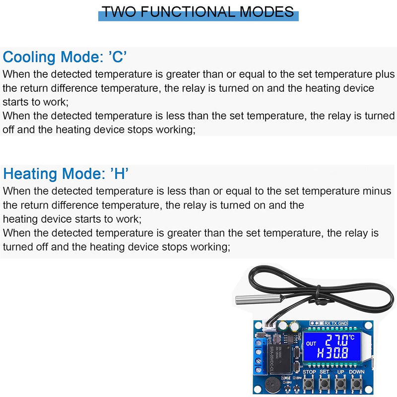 [Australia - AusPower] - XY-T01 DC 6-30V 24V Digital Temperature Control Board Electronic Temperature Controller -50°C to 100°C with Waterproof NTC Probe Micro USB Cable 