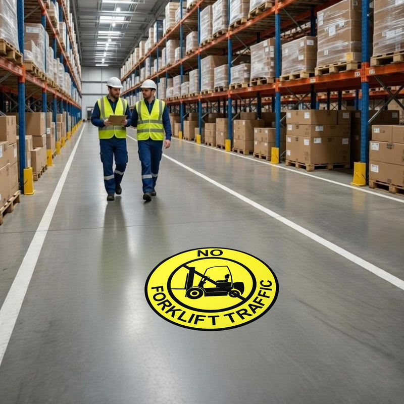 5 Pcs No Forklift Traffic Sign - 12 Inch Forklift Traffic Floor Adhesive Sign for Safety Warning Industrial Sticker for Work Shop Warehouse Office Yellow 5
