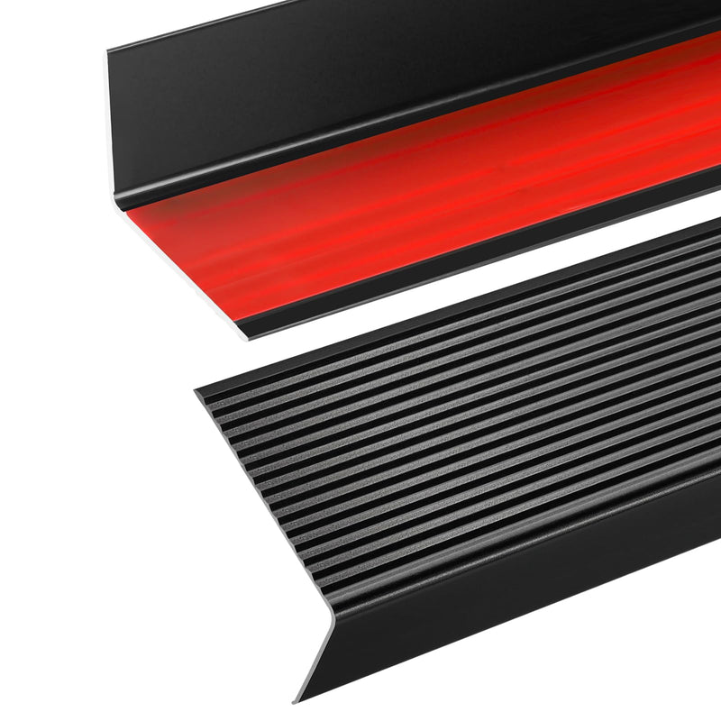 Black 48" Metal Stair Nosing, Heavy-Duty Aluminum Self-Adhesive Stair Edge Protector for Indoor/Outdoor Stairs, Non-Slip Tread Cover, L- Molding(48 x 1.2 x 2 in, 2Pcs) 48×2×1.2in