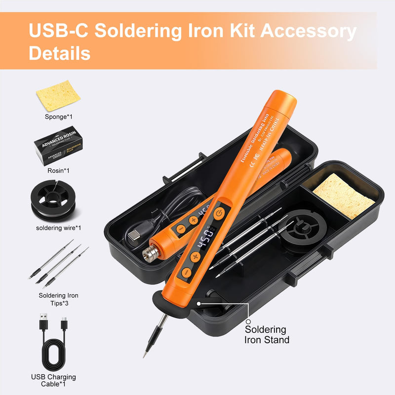 Flintronic Battery Soldering Iron Set, USB Wireless Soldering Iron Set with LCD, Adjustable Temperatures 180 ℃-450 °C, Rechargeable with 3 Soldering Tips/Soldering Wire/Soldering Paste for Repair of Welding #2 A-grey