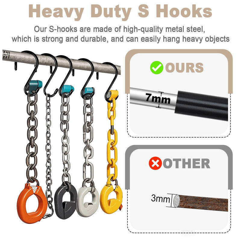[Australia - AusPower] - Dreecy 6 Inch Large S Hooks, 8 Pack Heavy Duty S Hooks for Hanging Plants, Vinyl Coated Non Slip 7mm Thickness Black S Hooks for Hanging Closet, Bird Feeders, Kitchen, Large Object, Garden Tools 8 Pack Black 