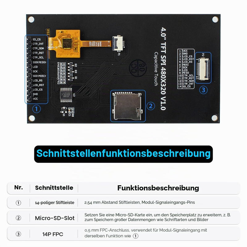 Hosyond 4.0 Inch 320x480 TN Capacitive Touch Screen SPI Serial LCD Display Module ST7796S Driver for Arduino R3/Mega2560/ESP32