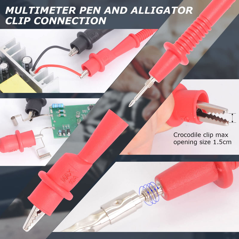 [Australia - AusPower] - Test Leads Set Multimeter Leads and Alligator Clips, Insulated Test Leads CAT III 1000V with Threaded Alligator Clips, 4mm Test Leads Threaded Probes Tip Red 