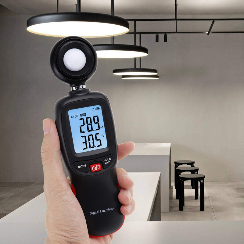 [Australia - AusPower] - Lux Meter with Data Record, Digital Light Meter Illuminance Meter, Backlight Lux Temperature Meter 0~200,000 Measurement Range Lux/FC Unit MAX/MIN/Hold Function 