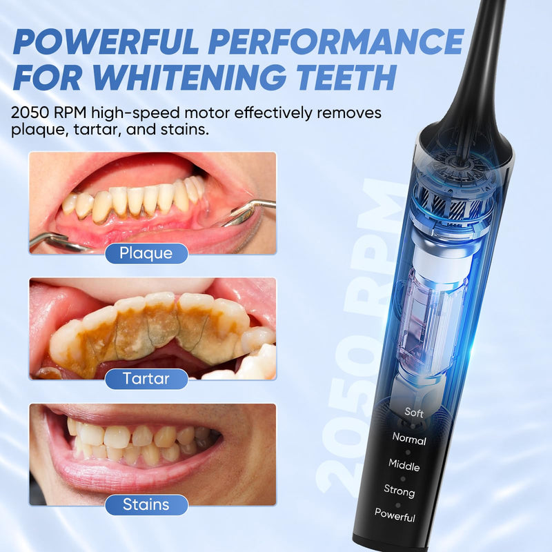 [Australia - AusPower] - Saker Tooth Polisher, 2 Set Replacement Polishing Brush Heads(12pcs) Included, Rechargeable Tooth Polishing Kit, Dental Teeth Polisher with LED Light, 5 Speed Modes, Waterproof 