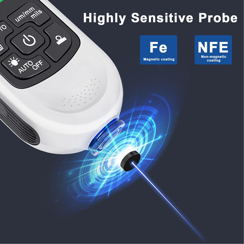 [Australia - AusPower] - Digital Paint Thickness Gauge, 0-2000um Coating Meter Tester with LCD Backlight, Fe NFe Probe for Automotive 