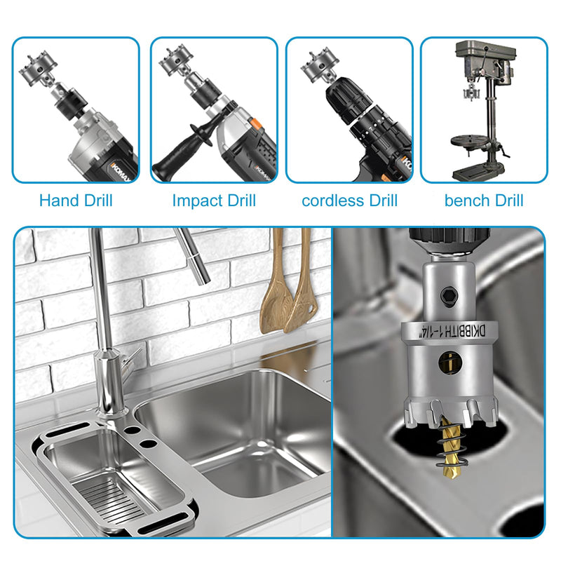 4 Pcs TCT Hole Saw Drill Bit Set,3/4” to 1-1/2” Tungsten Carbide Hole Saws Kit for Stainless Steel Hard Metal Plastic Wood, 1” Cut Depth, with Detachable Pilot Drill Bits, Allen Wrench 4-Piece Hole Saw Kit Compact