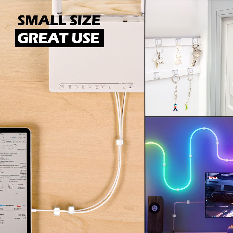 [Australia - AusPower] - AGPTEK Ethernet Cable Clips, 100 PCS Adhesive Wire Clips, Flat Cable Holder Cord Management for Home Wall Flat Ethernet Network Cord Organizer, LED Strip Attachment Light Sticky Hooks, Clear 