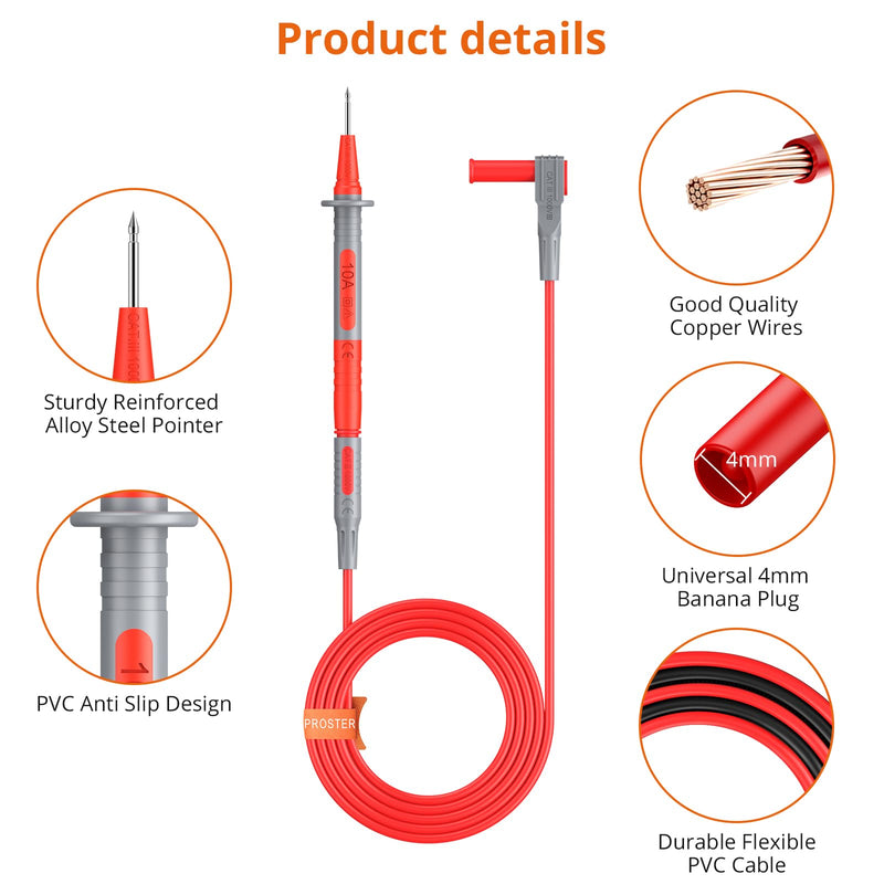 Proster Multimeter Test Leads Kit 26pcs - Multi Testers Replacement Test Leads with Alligator Clips Test Probe Spring Test Hook Test Prods Storage Bag Electric Tester Leads for Multimeter Tester Test Leads 26pcs
