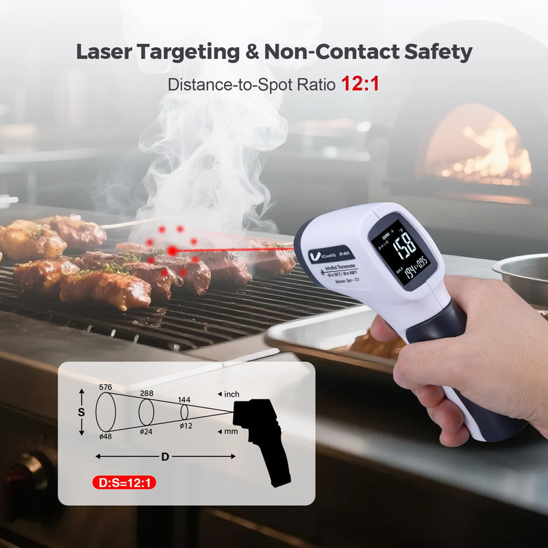 [Australia - AusPower] - Temperature Gun for Meat,Automotive Infrared Thermometer Gun with Ring Laser DS12:1,Digital Thermal Gun with Adjustable Emissivity&High/Low Alarm,-58~1400℉IR Temp Gun for Engine,Brakes&HVAC Gray 