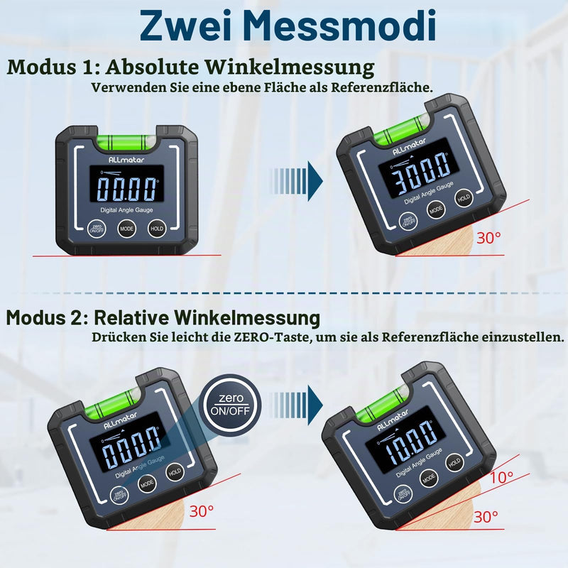 Digital Protractor with Magnetic Base and Level, 4 x 90° Digital Inclinometer, LCD Display with Backlight, Resolution 0.05°, Protractor for Woodwork, Sawing, Assembly Blue