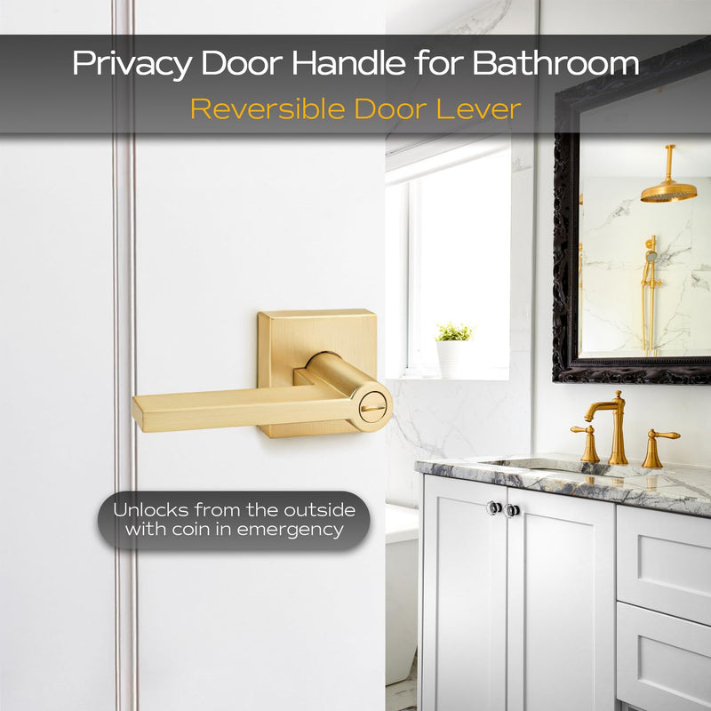 EHOMEWARE 1 Pack Gold Door Handles, Heavy Duty Door Knobs Interior for Bedroom Bathroom, Zinc Alloy Privacy Door Levers Door Handle with Lock, Satin Brass Modern Door Hardware & Locks Privacy Door Lever