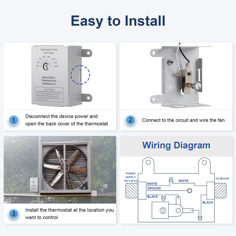[Australia - AusPower] - Attic Fan Thermostat Control, Accurate Temperature Control(50-120℉), Easy to Use and Install, Reliable Mechanical Structure, Adjustable Temperature Thermostat for Attic Ventilators, Garage Exhaust Fan 