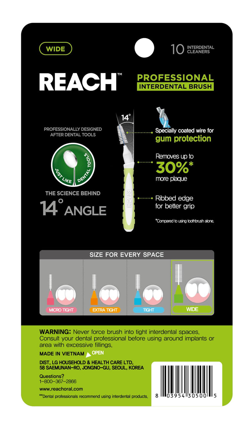 [Australia - AusPower] - Reach Interdental Brush Cleaners, Wide, 10 Count, Sensitive Gum Protection, Plaque Remover, Brushes Between Teeth & Braces, Dental Toothbrushes, Oral Care, for Adults & Kids 60 Count (Pack of 1) 