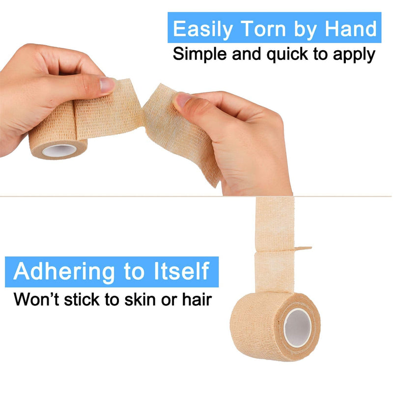 [Australia - AusPower] - 12 Pack Self Adherent Cohesive Wrap Bandages 2 Inches X 5 Yards,First Aid Tape, Elastic Self Adhesive Tape, Athletic, Sports wrap Tape, Bandage Wrap for Sports, Wrist, Skin Colour Athletic Tape 12 Count (Pack of 1) 