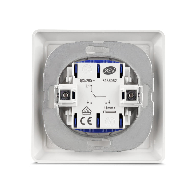 REV PrimaLuxe Flush-Mounted Light Switch A/W Switch + Frame White Pack of 1 1 x light switch + frame