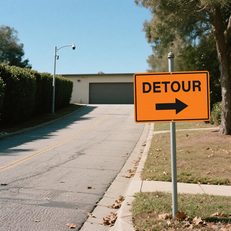 2 Pack Detour Sign with Right Arrow 12 x 18 Inch Reflective Aluminum Traffic Signs Rust-Free Waterproof Road Barricade Signs for Construction Zones Parking Lots Driveways Orange-Right Arrow