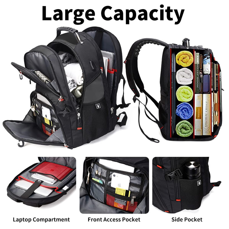[Australia - AusPower] - SHRRADOO Extra Large 52L Travel Laptop Backpack with USB Charging Port, College Backpack Airline Approved Business Work Bag Fits 17 Inch Computer for Men Women Grey Travel Backpacks 