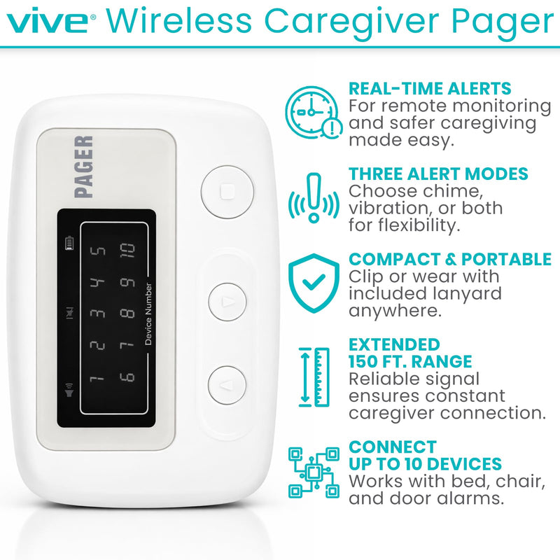[Australia - AusPower] - Vive Wireless Caregiver Pager - Nurse Alert for Dementia Patients - Smart Portable Medical System for Caretaker - Connects to Call Button, Door, Window, Bed, Chair, Floor Alarm Pads Alert Pager 