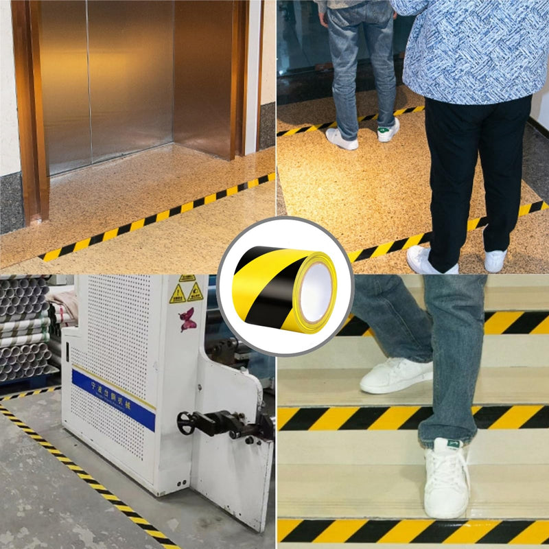 3 Inch x 110FT Caution Tape Hazard Tape Warning Tape Black and Yellow Safety Tape Strong Adhesive Wear Resistance Warterproof Caution Tape for Floor Marking, Caution and Aisle Marking, caution signs
