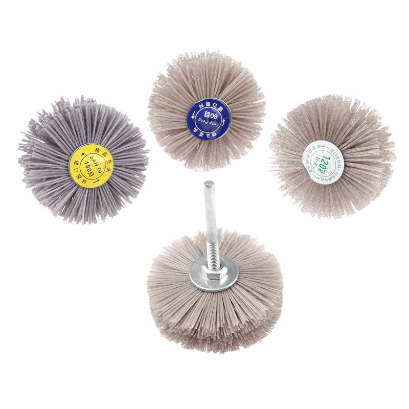 [Australia - AusPower] - Mtsooning 4Pcs 4 Sizes 80# 120# 180# 240# Nylon Wheel Brush, Abrasive Grinding Head with 6mm Threaded Shank Assortment Kit,Sanding Mop Abrasive Wheel for Removing Rust and Painting 