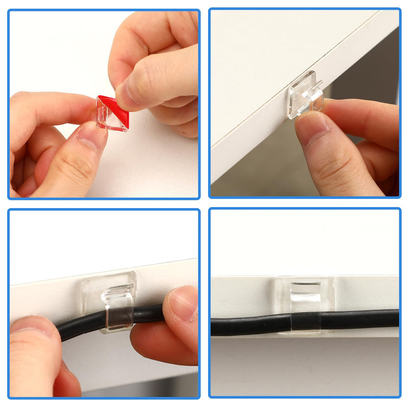 [Australia - AusPower] - 80 PCS Adhesive Cable Clips Christmas Clear Light Strip Mounting Clips Led Light Wire Holder Cable Clamp Organizer for Desk Outdoor Wall Cable Transparent 14 mm 