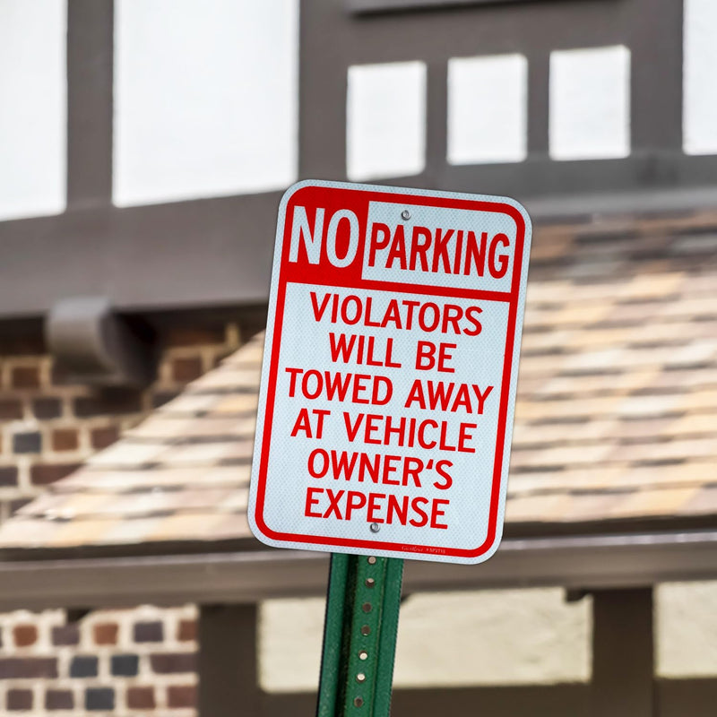 GicnKeuz Large No Parking Signs,18x12 Inches Violators Will Be Towed Away at Vehicle Owner's Expense Signs, Engineer Grade Reflective Aluminum, Fade Resistant,Indoor or Outdoor Use (2-Pack) 18"×12" 2 PACK