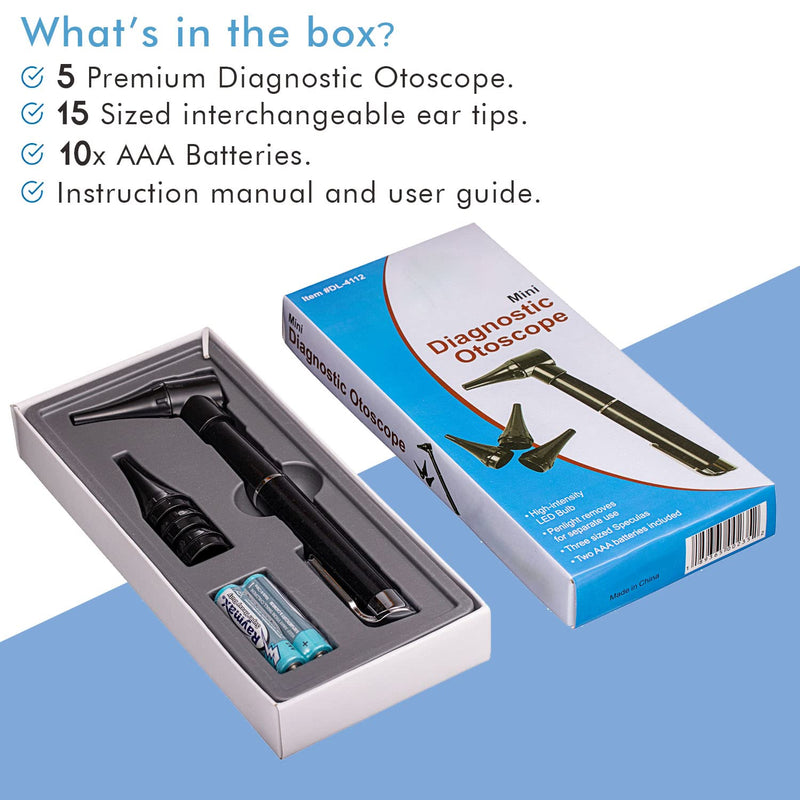 [Australia - AusPower] - Novamedic Pack of 5, Pocket Otoscope Kits with LED Light Ideal for Ear Infection Diagnostics, Nurses Doctor EMTs & Medical Students, 3 Size Replacement Specula Tips 