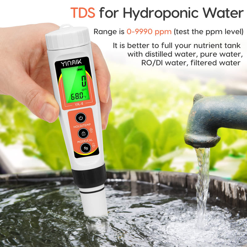 YINMIK YK-4 pH Meter with Replacement Probe and EC Calibration Solution, pH Storage Solution