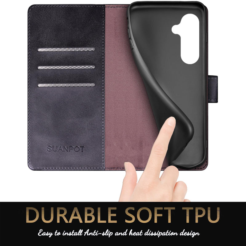 [Australia - AusPower] - SUANPOT for Samsung Galaxy S24 5G Wallet case with RFID Blocking Credit Card Holder,Flip Book PU Leather Protective Cover Women Men for Samsung S24 Phone case Black 