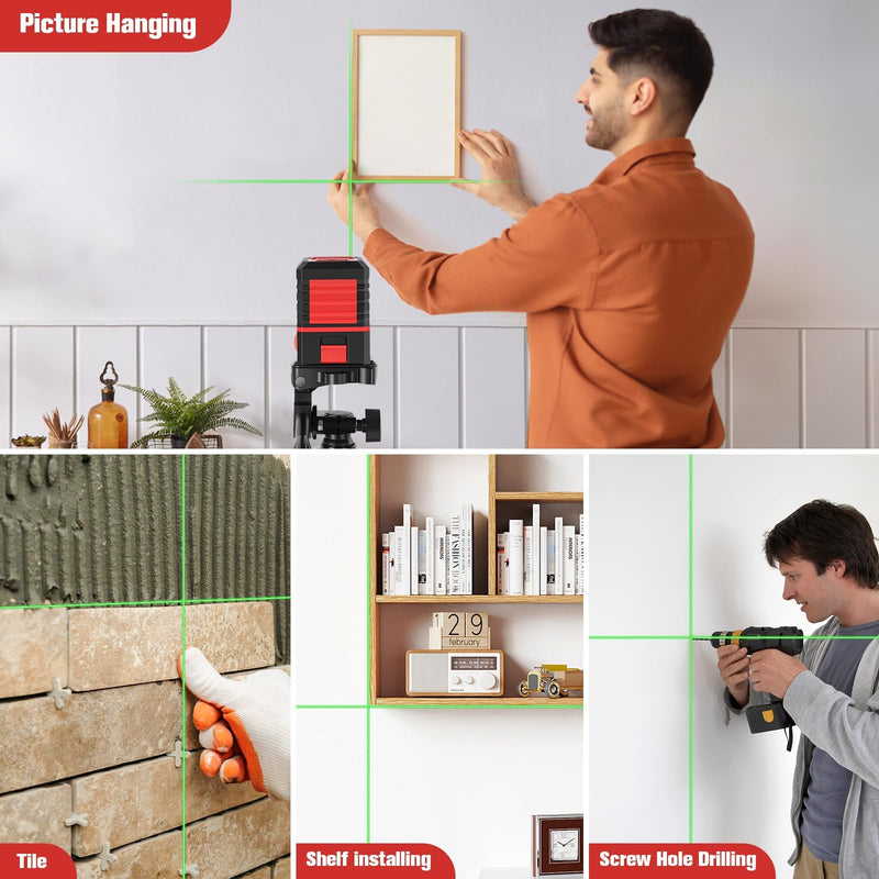 Laser Level with Tripod, 100 feet Green Cross Line Self Rotary Leveling Laser Level, Vertical and Horizontal Line, Rotatable 360 Degree, Manual Self leveling and Pulse Mode,IP54 Waterproof & Battery 1 Pack of Red