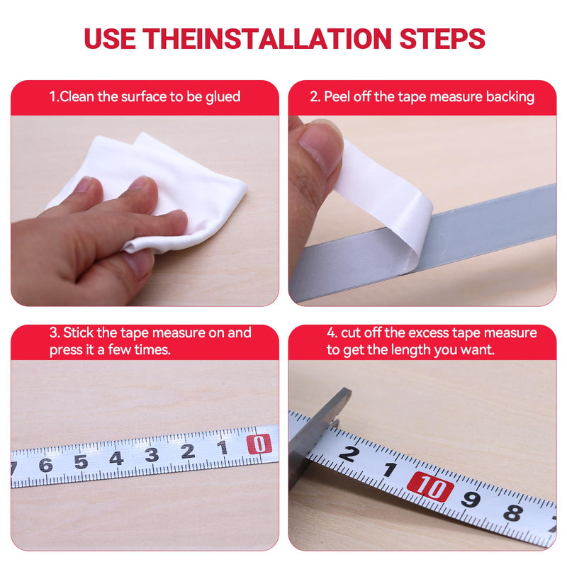 [Australia - AusPower] - AIMEKE Pack of 6 Self-Adhesive Tape Measure 1 m / 2 m Scale Tape Measure Metric Steel Ruler Stick on for Measuring Workbenches (Forward, Backward, Centred) 