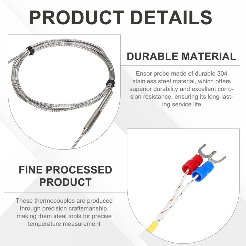 [Australia - AusPower] - MECCANIXITY K Type Thermocouple Temperature Sensor Probe 1.5x150mm 6.6ft Wire 0 to 1100°C(32 to 2012°F) Stainless Steel 