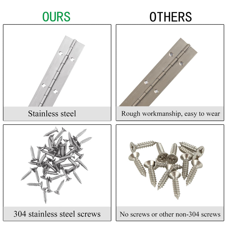 [Australia - AusPower] - 6PCS Piano Hinge, 12" Stainless Steel Continuous Hinge with Holes, 0.04" Leaf Thickness 0.1'' Open Width 72 Screw Included, Stainless Furniture Hinges for Cabinet Door Cases Woodworking 