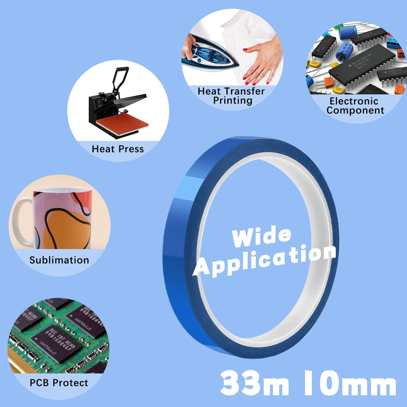 HTVRONT Heat Tape Dispenser + 4 Rolls Heat Tape for Sublimation White + 4 Rolls Heat Resistant Tape Blue10mm x33m(108ft)
