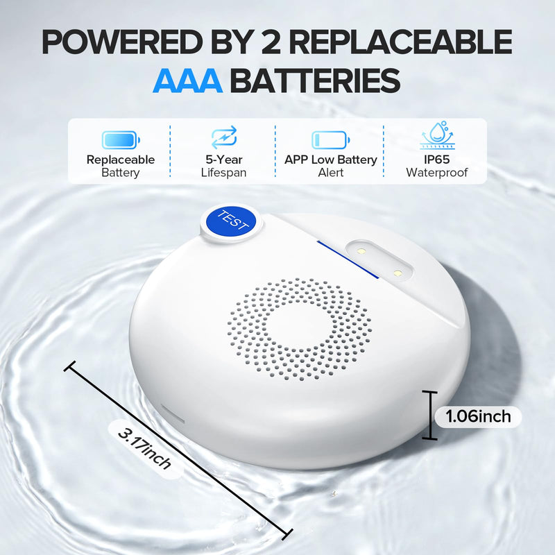 Nuleto WiFi Water Leak Detector 1s,Water Detectors & Alarms,Water Leak Sensor with SMS,Phone Call,APP Push,492ft for Home,Basement,Kitchen,5 Pack,2.4G WiFi Only 1 gateway + 5 sensor