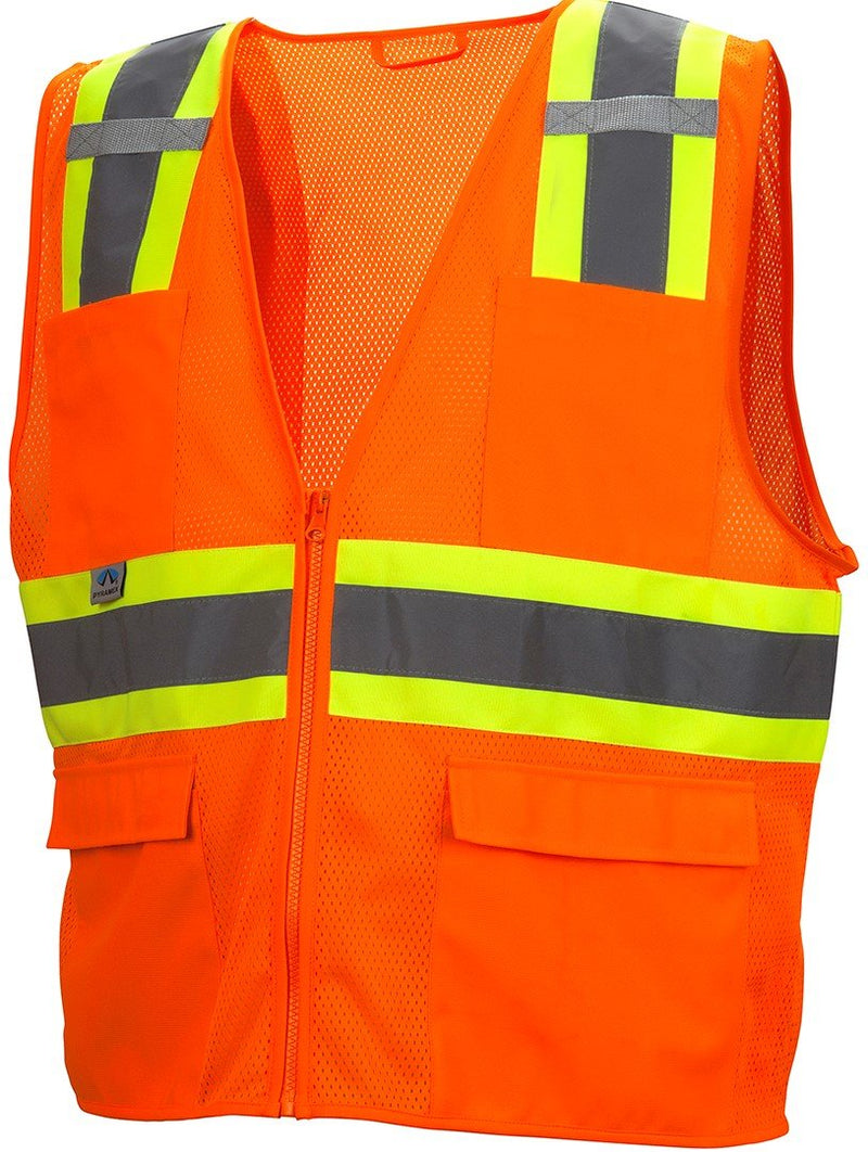 PYRAMEX Hi-Viz All Mesh Safety Vest with Contrasting Reflective Tape, Orange, Large